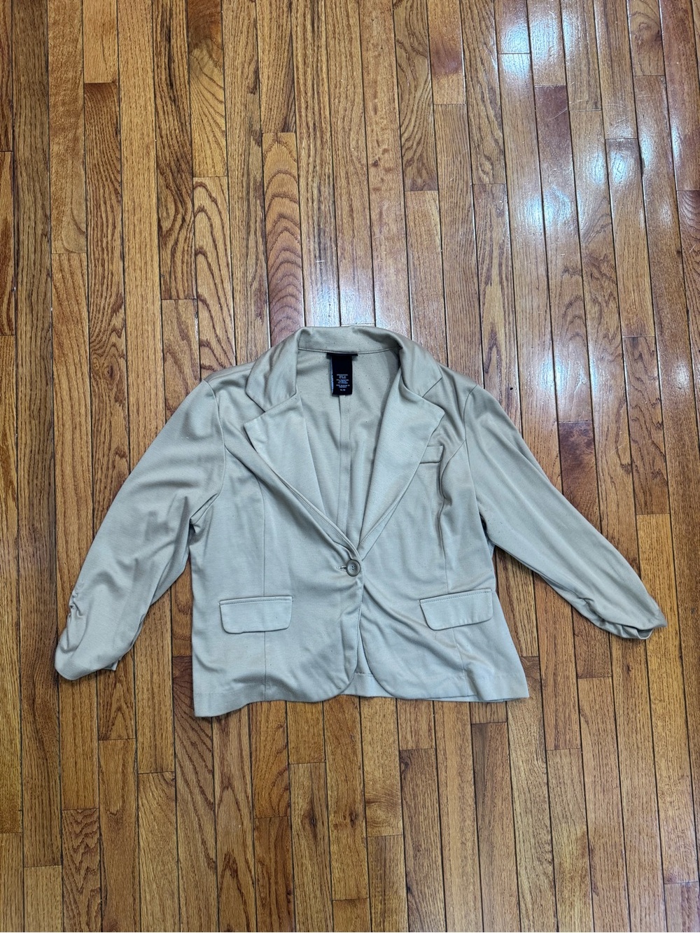 Women's Tailored Single-Button Blazer - 3/4 Sleeves - Beige - XL